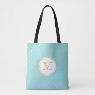 Elegante Aqua- und Goldpolka-Punkte mit Monogramm
