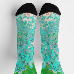 Elegante Aqua- und Grün-Limelight-Hortensien-Detai Socken
