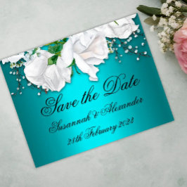 Elegante Aqua und White Rose Bouquet Save the Date Ankündigungspostkarte