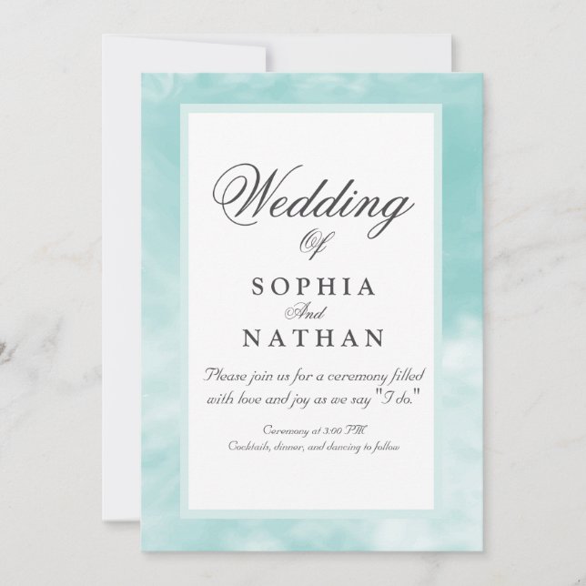 Elegante Aqua Watercolor Einladung zur Hochzeit (Vorderseite)