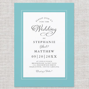 Elegante Aqua & White Wedding Moderne Kalligraphie Einladung