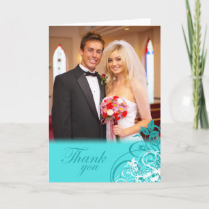 Elegante Aqua Wirbel Hochzeit danke Fotokarte