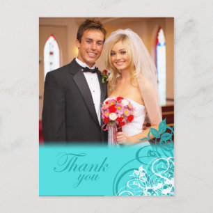 Elegante Aqua Wirbel Hochzeit danke Postkarte