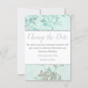 ELEGANTE AQUABLAUE BLUMEN SILBER VERLEGUNGSKARTE RSVP KARTE