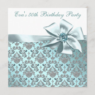 Elegante Aquamarin Blue 50. Geburtstagsparty Einladung