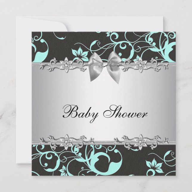 Elegante Aquamarin Blue and Gray Baby Dusche Einladung (Vorderseite)