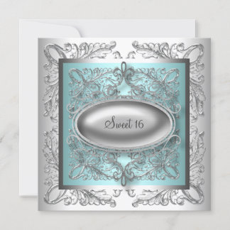 Elegante Aquamarin Blue and Silver Birthday Party Einladung
