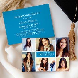 Elegante Aquamarin Blue Foto Collage Graduation Pa Einladung