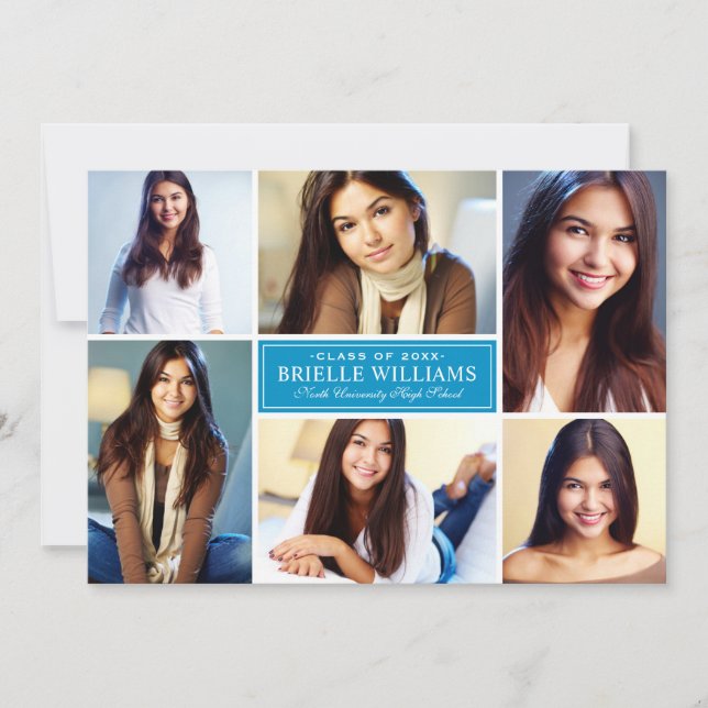 Elegante Aquamarin Blue Foto Collage Graduation Pa Einladung (Vorderseite)