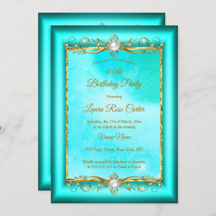 Elegante aquamarin Blue Gold Foto Geburtstagsparty Einladung