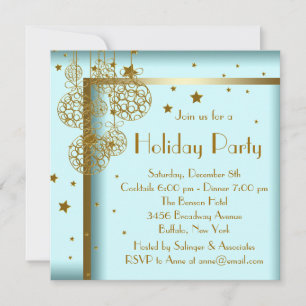 Elegante Aquamarin Blue Gold Weihnachten Party Ein Einladung