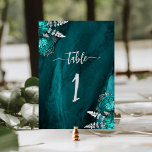 Elegante Aquamarin Blue Silver Floral Wedding Tischnummer<br><div class="desc">Diese elegante Hochzeitskarte mit aquamarinen blauen Blumenstrauß-Set mit silberfarbenen Imitate-Folie in zwei Ecken,  auf einem Hintergrund von aquamarinem Aquarellbild. Der anpassbare Text enthält das Wort "Tabelle" und eine bearbeitbare Tischnummer in silbergrauem Schriftart.</div>