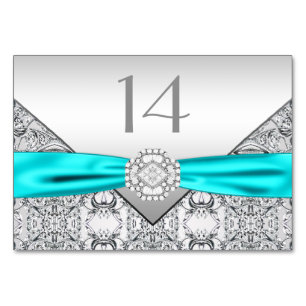Elegante Aquamarin Blue Silver Wedding Tischnummer