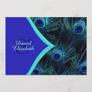 Elegante Aquamarin Blue und Royal Blue Peacock Wed Einladung