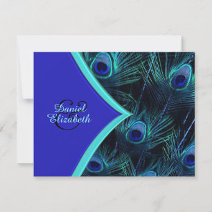 Elegante Aquamarin Blue und Royal Blue Peacock Wed Einladung