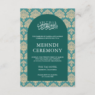 Elegante Aquamarin Damask Arch Islamische Mehndi-Z Begleitkarte