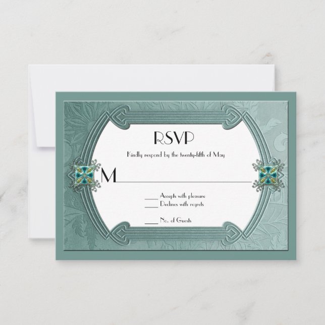 Elegante Aquamarin Damask Jewels RSVP Card (Vorderseite)