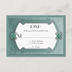 Elegante Aquamarin Damask Jewels RSVP Card Karte