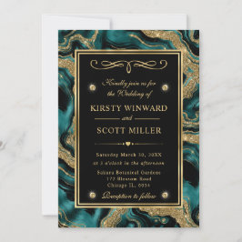 Elegante Aquamarin Foil and Gold Glitzer Agate Wed Einladung