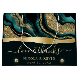 Elegante Aquamarin Foil and Gold Glitzer Agate Wed Große Geschenktüte