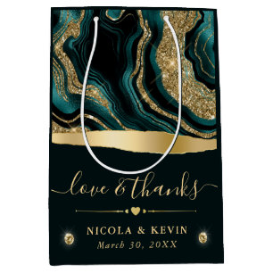 Elegante Aquamarin Foil and Gold Glitzer Agate Wed Mittlere Geschenktüte