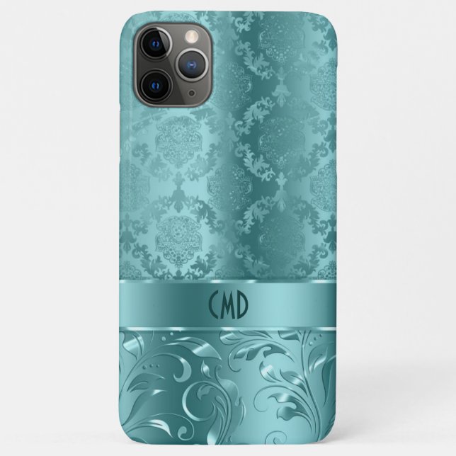 Elegante, Aquamarin-grüne Damasken & Spitzen Case-Mate iPhone Hülle (Rückseite)
