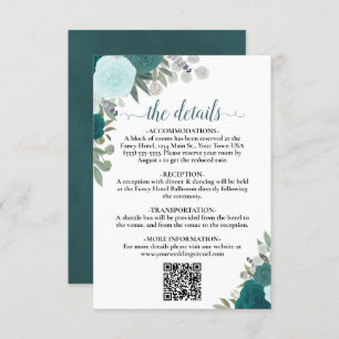 Elegante Aquamarin- und Aqua-Rose Hochzeitdetails  Begleitkarte