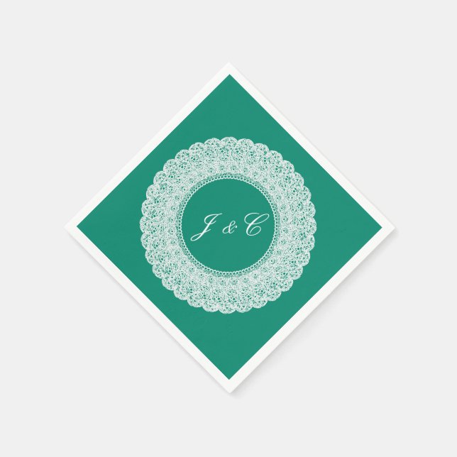 Elegante aquamarin-weiße Spitzencocktail-Serviette Serviette (Ecke)