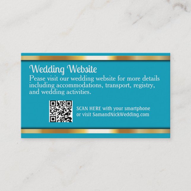 Elegante Aquamarine Aqua & Gold Hochzeiten Begleitkarte (Vorderseite)