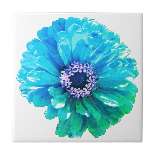 Elegante Aquamarine Blaue Blume Fliese (Vorderseite)
