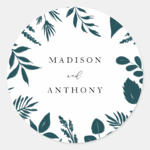 Elegante Aquamarine Blaue Botanische Hochzeit Runder Aufkleber