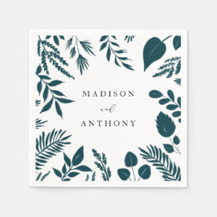 Elegante Aquamarine Blaue Botanische Hochzeit Serviette