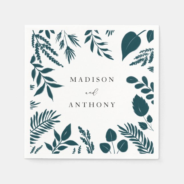 Elegante Aquamarine Blaue Botanische Hochzeit Serviette (Vorderseite)