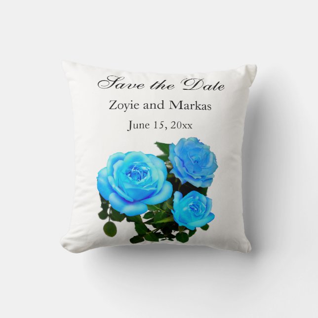 Elegante aquamarine blaue Rose Blütenblumen Kissen (Vorderseite)