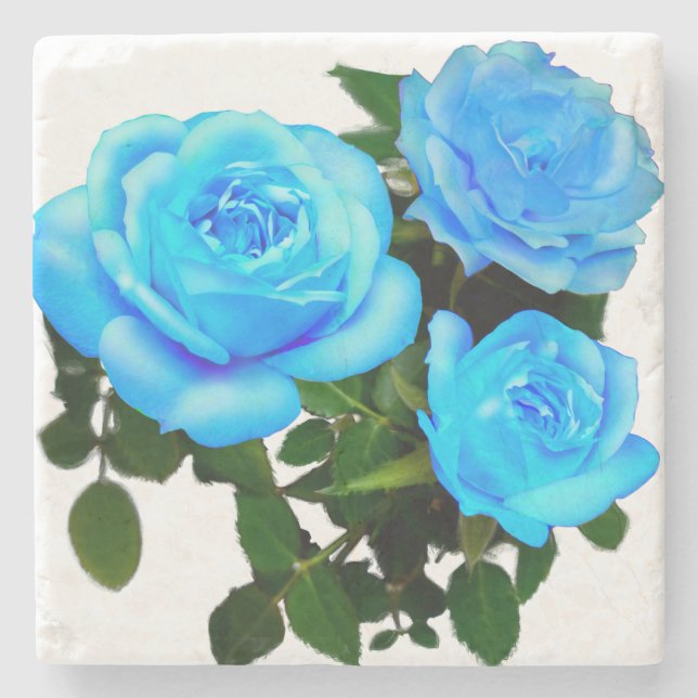Elegante aquamarine blaue Rose Blütenblumen Steinuntersetzer (Vorderseite)