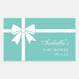 Elegante Aquamarine Blu-Weiß-Ribbon Bow Babydusche Rechteckiger Aufkleber
