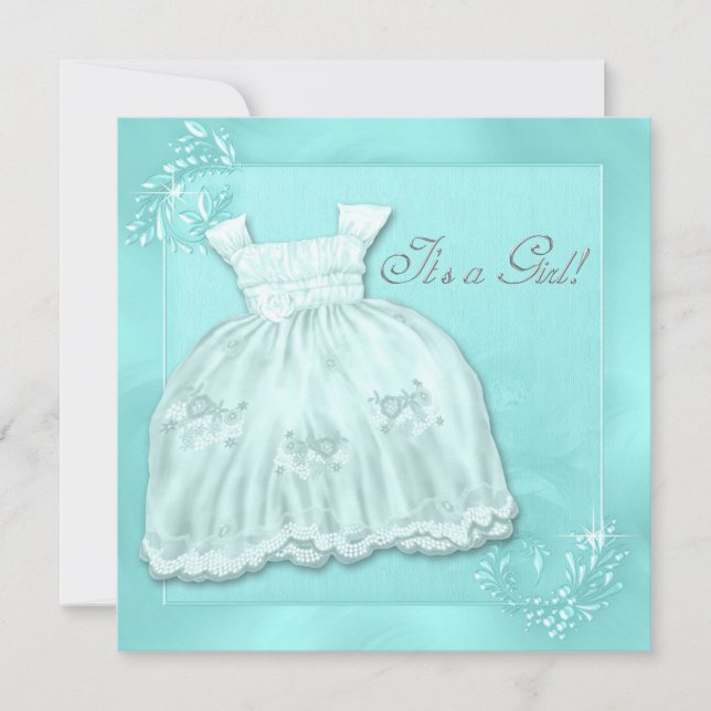 Elegante Aquamarine Blue Dress Baby Dusche Einladung (Vorderseite)