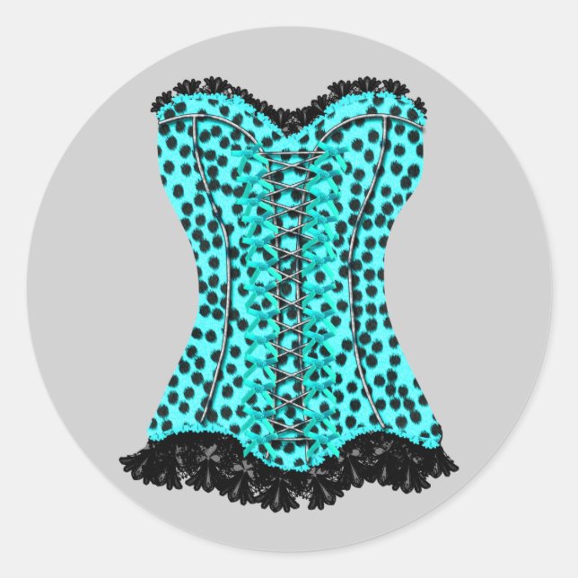 Elegante Aquamarine Blue Leopard Korsett Stickers (Vorderseite)
