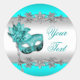 Elegante Aquamarine Blue Masquerade Party Stickers