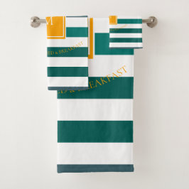 Elegante Aquamarine Blues White Striped Monogram B Badhandtuch Set