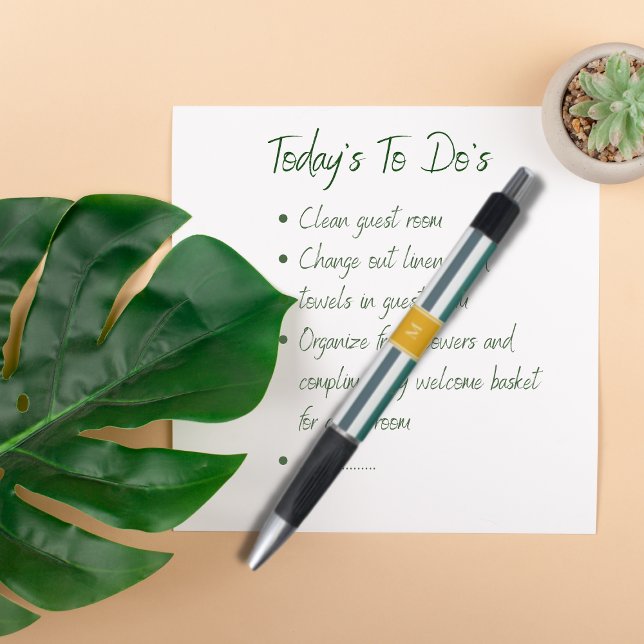 Elegante Aquamarine Blues White Striped Monogram B Kugelschreiber (Von Creator hochgeladen)