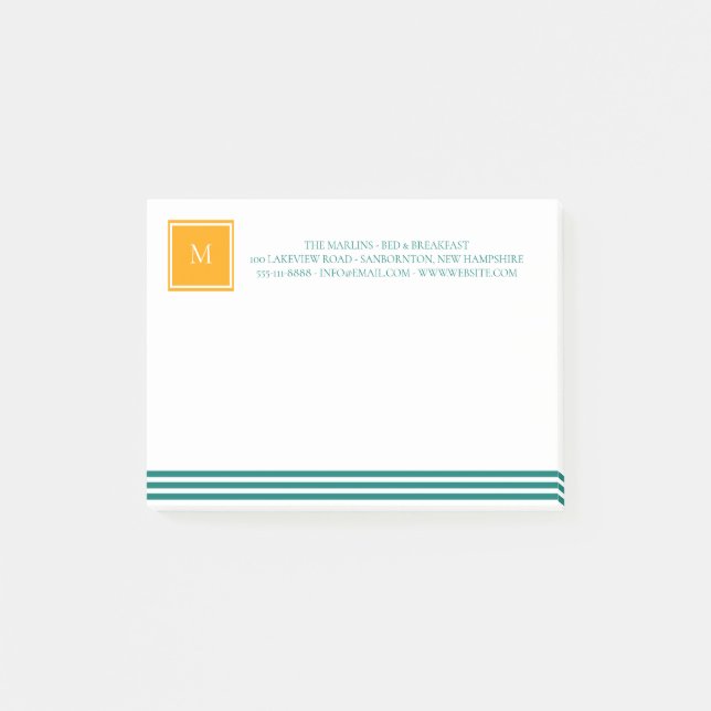 Elegante Aquamarine Blues White Striped Monogram B Post-it Klebezettel (Vorderseite)