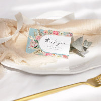 Elegante Aquamarine Bohemische Blumenkarte Danke K