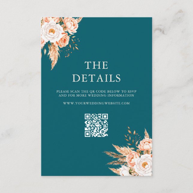 Elegante Aquamarine Boho Chic Fall Floral Wedding Begleitkarte (Vorderseite)