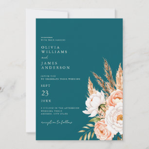 Elegante Aquamarine Boho Chic Fall Floral Wedding Einladung