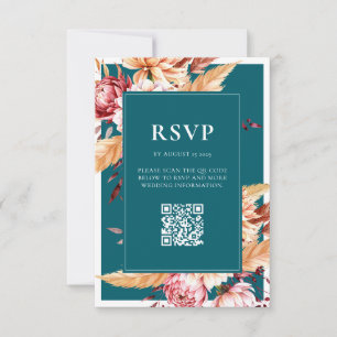 Elegante Aquamarine Boho Chic Floral Wedding RSVP Karte