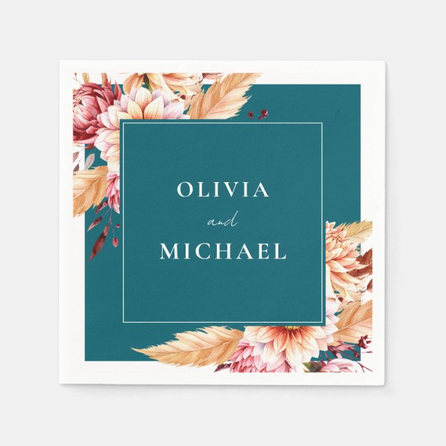 Elegante Aquamarine Boho Chic Floral Wedding Serviette (Vorderseite)