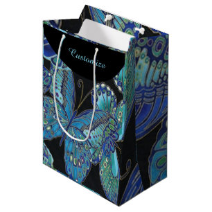 Elegante Aquamarine Butterfly-Mustertasche Mittlere Geschenktüte