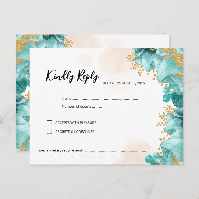 Elegante Aquamarine florale RSVP-Karte Postkarte (Vorne/Hinten)