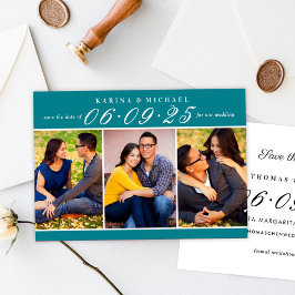 Elegante Aquamarine Foto Collage Wedding Save The Date